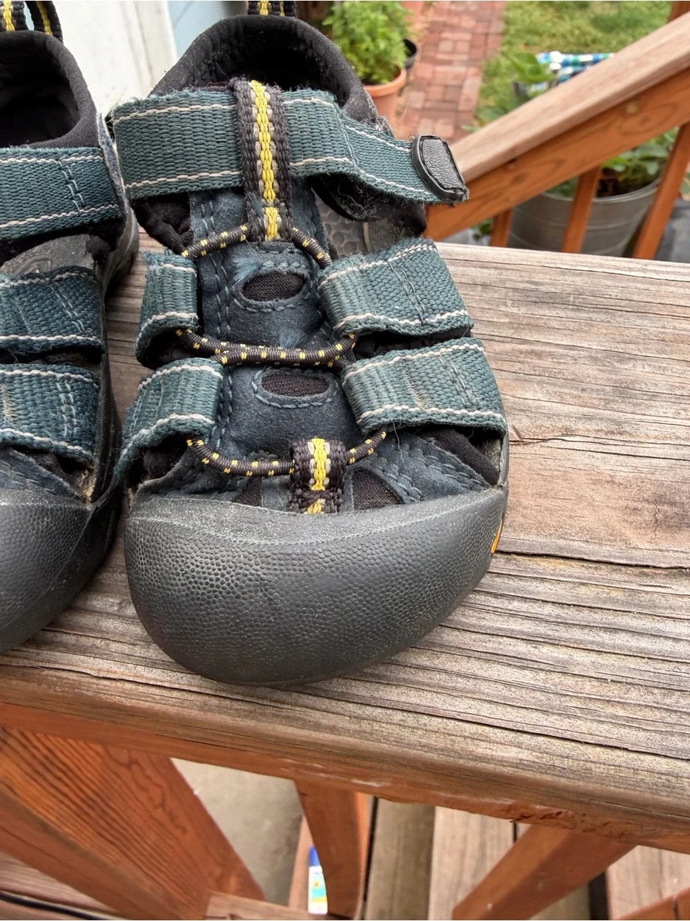 Kids Keen Blue Waterproof Closed-Toe Outdoor Sandals with Yellow Accents